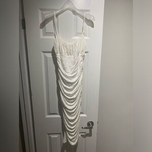 Lover + friends white midi ruching dress